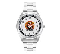 Vintage Tomato Watch for Men Metal Band Watches Business Gift Three-Hand Wrist Watch for Boyfriend Father