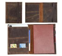 Vintage Top Grain Leather Padfolio Portfolio, Fits 10.9/11 Inch iPad Pro & B5 Notebook, Business Folio Organizer with Card Slots Elastic Pen Holder for Office Meeting(Coffee).