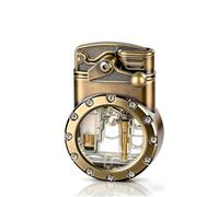 Vintage Torch Lighter Double Straight Blue Flame Rocker Arm Butane Reusable Lighter with Visible Gas Tank for Men Dad (Bronze)