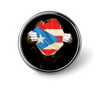 Vintage Torn Broken Porto Rico Flag Round Metal Badge Lapel Pin,Stylish Patriotic Pattern Button Brooch Decorative Badges for Men Women