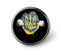Vintage Torn Broken Ukrainians Flag Round Metal Badge Lapel Pin,Stylish Patriotic Pattern Button Brooch Decorative Badges for Men Women