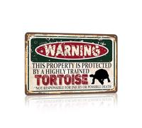 Vintage Tortoise Metal Sign， Warning this property is protected bY a highly trained Tortoise Sign Funny Tin Signs 8x12 Inch