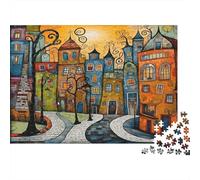 Vintage Town 1000 Piece Jigsaw Puzzle Recycled Street View Senior Puzzles Party Game Props Developing Children‘s Intelligence Educational Fun 38x26cm/1000pcs
