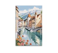 Vintage Town Buildings of The Old TownCanvas Poster Wall Art Poster for Room Living Room Study Aesthetics And DecorationUnframe-style 16x24inch(40x60cm)