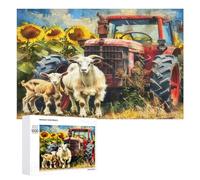 Vintage Tractor Painted in 1000 Piece Jigsaw Puzzles Adults Kids Pastoral Farm Landscape Jigsaws Family Movie Night Companion Whimsical Colourful Puzzle Home Decor 1000 PCS