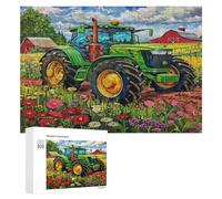 Vintage Tractor Painted in 300Pc Jigsaw Puzzles All Ages Pastoral Farm Landscape Jigsaws Neighborhood Get-Together Family Game Whimsical Design 300 PCS