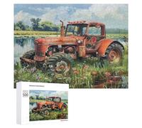 Vintage Tractor Painted in 500 Piece Jigsaw Puzzles Adults Kids Pastoral Farm Landscape Jigsaws Cozy Night In Activity Colourful Challenge Great Gift Puzzle Lovers Stress Reliever 500 PCS