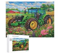 Vintage Tractor Painted in 500Pc Jigsaw Puzzles Adults Kids Pastoral Farm Landscape Jigsaws Weekend Craft Activity Parent-Child Bonding Vibrant Design Perfect Festival Gift 500 PCS