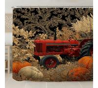 Vintage Tractor Shower Curtain, Autumn Pumpkin Harvest Farmhouse Decor, Rustic Black and Red Waterproof Fabric Bathroom Curtain with Hooks 108x72 Inch