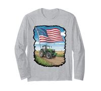 Vintage Tractor with Distressed Flag Design Long Sleeve T-Shirt