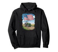 Vintage Tractor with Distressed Flag Design Pullover Hoodie