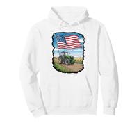 Vintage Tractor with Distressed Flag Design Pullover Hoodie