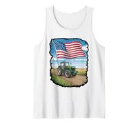 Vintage Tractor with Distressed Flag Design Tank Top