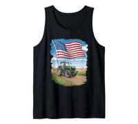 Vintage Tractor with Distressed Flag Design Tank Top