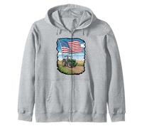 Vintage Tractor with Distressed Flag Design Zip Hoodie