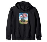 Vintage Tractor with Distressed Flag Design Zip Hoodie