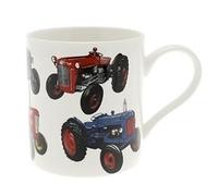 Vintage Tractors Design Ceramic Coffee Mug, White with Classic Farm Vehicle Print
