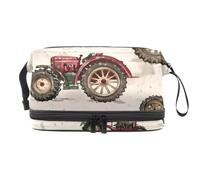 Vintage Tractors Farm Machinery Double Layer Cosmetic Bag for Women and Girls, Travel Toiletry Bag Makeup Handy Pouch Organiser Bag with Brush Compartment