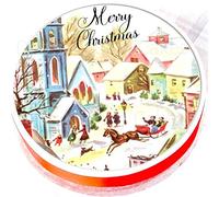 Vintage Traditional Christmas Snow Scene cake Topper - Edible Icing or Wafer - 7.5" Round - Retro Victorian (Icing)