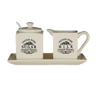 Vintage Traditional Home Square Cream Sugar Milk Jars Canister Set Stoneware New