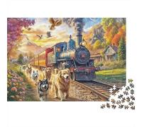 Vintage Train Adventure 1000 Piece Steam Train & Dogs Art Jigsaw Puzzle For Adults Thick Card Board Stress Relief Difficult Game Gifts for WomenGifts for Men 70x50cm/1000pcs