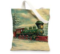 Vintage Train Canvas Tote Bags, Retro Steam Engine Design Reusable Shopping Bags, Classic Lightweight Washable Shoulder Strap Canvas for Travel Outdoor Picnic 13x15 Inch