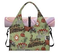 Vintage Train Cars Sports Duffel Bag for Women Men Vintage Pattern Weekend Overnight Bag with Shoe Compartment Shoulder Tote Luggage Bag for Yoga Gym Travel