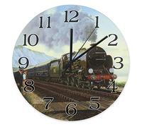 Vintage Train Clock Oil Pianting Steam Train Farmhouse clock Wooden Wall Clock 10 Inch Wall Clock Battery Operated Farmhouse Wall Decor Home Decor for Kitchen,Living Room,Bedroom,Office