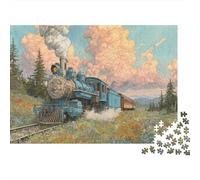 Vintage Train Journey 1000 Piece Blue Steam Train Country Jigsaw Puzzle For Adults Thick Card Board Decompression Educational Game Gifts for WomenGifts for Men 52x38cm/1000pcs