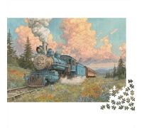 Vintage Train Journey Colourful Blue Steam Train in Meadow 1000 Pcs Jigsaws for Adults The Impossible Challenge Fun Present 38x26cm/1000pcs