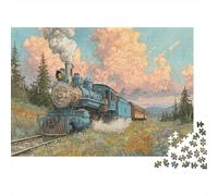 Vintage Train Landscape 1000 Pieces Puzzle ForAdults Kids Beautiful View Blue Steam Train Decoration Puzzle Educational Game Gifts Puzzles for Adults Jigsaw Puzzles for Adults 38x26cm/1000pcs
