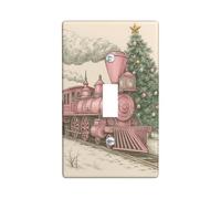 Vintage Train Light Switch Cover Plates/Outlet Covers, Peach Locomotive with Christmas Tree, Decorative Thermoplastic Wall Plates, Standard Size Triple Toggle