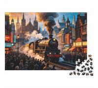 Vintage Train Puzzle for Adults 1000Pc Recyclable Cityscape Senior Puzzles Impossible Hard Difficult Challenging Relieve Senile Dementia Activity 38x26cm/1000pcs