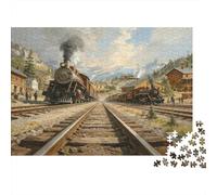 Vintage Train Scene Colourful Steam Train on Railroad Tracks 1000 Pcs Jigsaws for Adults The Impossible Challenge Fun Present 70x50cm/1000pcs