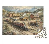 Vintage Train Station 1000-Piece Jigsaw Puzzle Steam Train in Old Western Town- Family Puzzle Game for Adults 38x26cm/1000pcs