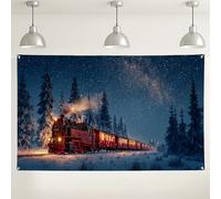 Vintage Train Winter Scene Backdrop, Cozy Snowy Landscape Photography Background for Holiday Parties, Christmas Decorations 71x43 Inch
