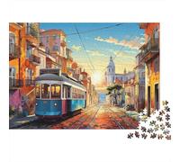 Vintage Tram Street View 1000 Pieces Sturdy Cardboard Diy Jigsaw Puzzle Adult Jigsaws Educational Challenge Gifts Gift Idea 38x26cm/1000pcs