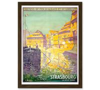 Vintage Travel Advert Strasbourg France Blumer Railway Alsace Chemins Fer Lorraine Artwork Framed Wall Art Print A4 Artery8 Brown One Size