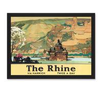 Vintage Travel Advert The Rhine Harwich River Castle Railway Artwork Framed Wall Art Print A4 Artery8 Black One Size