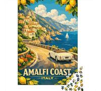 Vintage Travel Amalfi Coast Italy Landscape 1000 Piece Jigsaw, 52x38cm/1000pcs