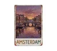Vintage Travel Amsterdam Netherlands District Metal Tin Sign