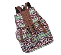 Vintage Travel Backpack Canvas Ethnic Drawstring Bag Light Green