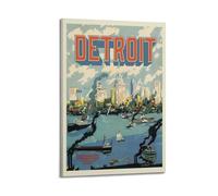 Vintage Travel Detroit, Riverfront with Ships.jpg Poster Modern Wall Art Canvas Aesthetic Decoration Painting 16x24inch(40x60cm) Frame-style