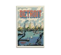 Vintage Travel Detroit, Riverfront with Ships.jpg Poster Modern Wall Art Canvas Aesthetic Decoration Painting 24x36inch(60x90cm) Unframe-style