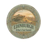 Vintage Travel Edinburgh Arthurs Seat Metal Tin Sign Plaque Wall Decor for Cafe, Club Bar, Office, Home Garden Round Metal Poster 8x8Inch