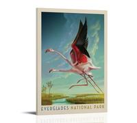 Vintage Travel Everglades Flight Of The Flamingos Poster Canvas Wall Art Decor Painting for Home Living Room Bedroom 16x24inch(40x60cm) Frame-style