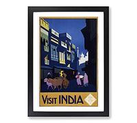 Vintage Travel India Framed Wall Art Print A2 Black