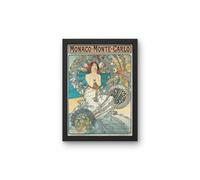 Vintage Travel Monaco 'Monte Carlo', 1897, Alphonse Mucha, Reproduction 250gsm A4 & A3 Vintage Art Nouveau Travel Poster Print (A3 Framed - Black Frame)