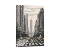 Vintage Travel New York, City Street with Empire State Building.jpg Poster Modern Wall Art Canvas Aesthetic Decoration Painting 08x12inch(20x30cm) Frame-style