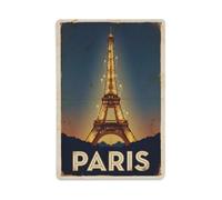 Vintage Travel Paris Eiffel Tower Night Lights Rusted France Metal Tin Sign Plaque Wall Decor for Cafe, Club Bar, Office, Home Garden Metal Poster 8x12Inch